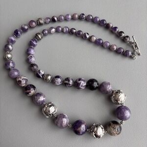 Meran 925 Sterling Purple Amethyst Graduated Bead Necklace Beads 28.5"